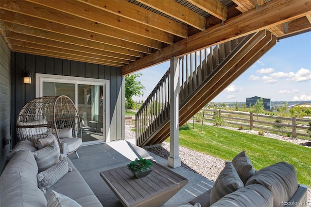 13334 Blue Amber Ct, Parker, CO 80134 - view of patio featuring an outdoor hangout area and stairs