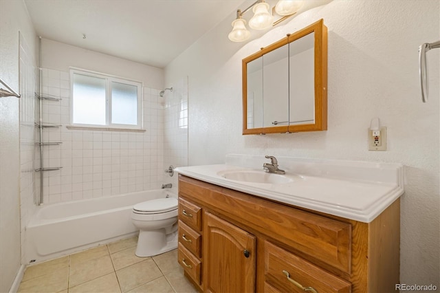 8137 Vanguard Dr, Denver, CO 80221 - bathroom with vanity, bathtub / shower combination, tile patterned flooring, and toilet