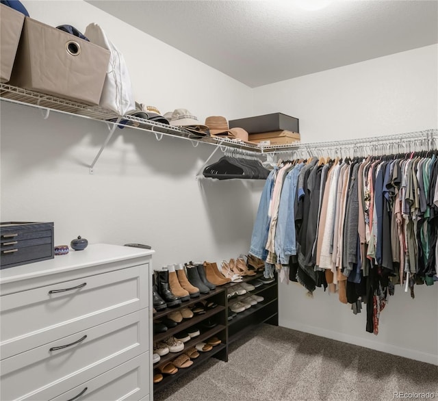 spacious closet with light carpet