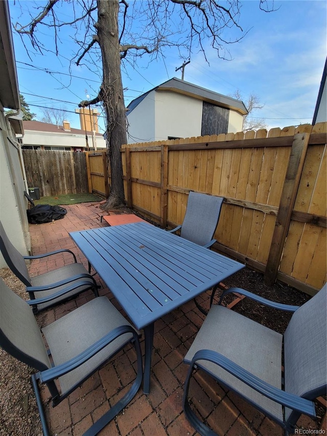view of patio / terrace featuring outdoor dining area and a fenced backyard