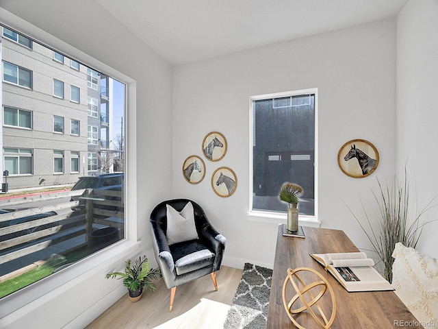 office space with wood finished floors