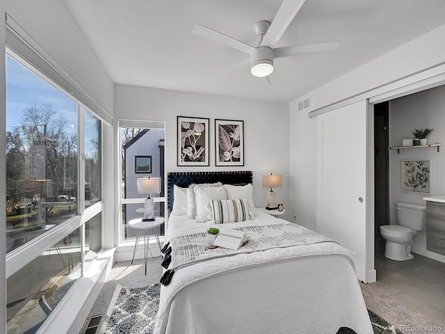 bedroom with visible vents and ceiling fan