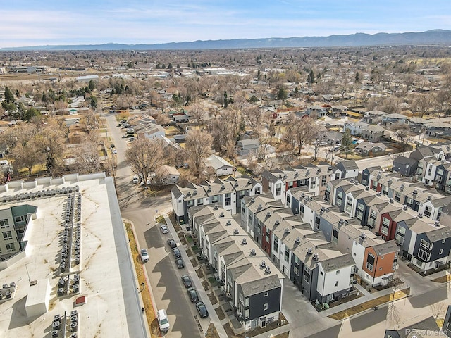 drone / aerial view with a mountain view and a residential view