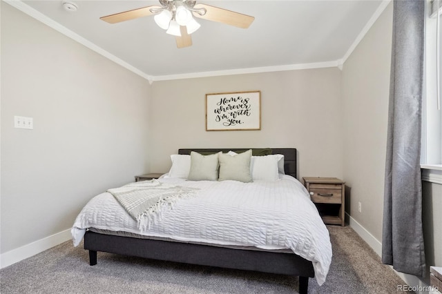6142 Gorham St, Frederick, CO 80530 - bedroom featuring ornamental molding, carpet floors, a ceiling fan, and baseboards
