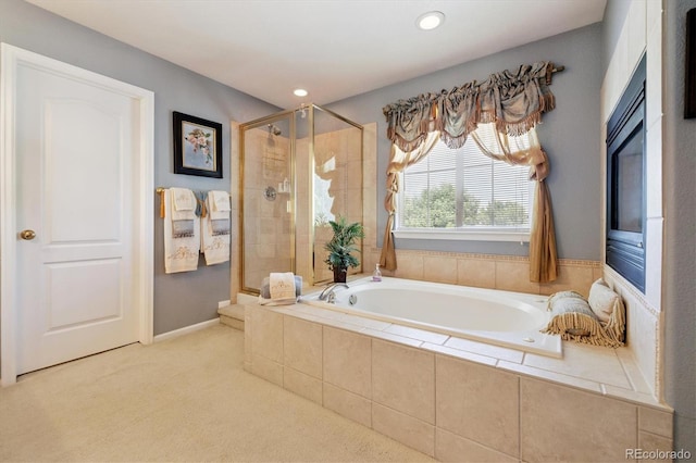 17298 E Lake Pl, Aurora, CO 80016 - bathroom with a shower stall, a garden tub, and recessed lighting
