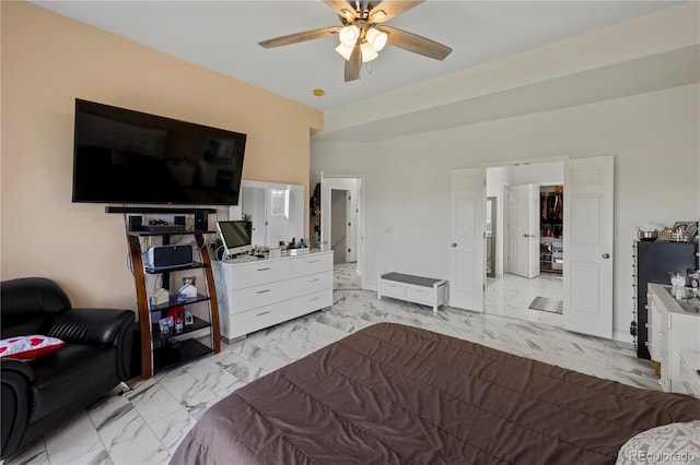 12404 Pine Valley Cir, Peyton, CO 80831 - bedroom with light marble finish flooring and ceiling fan