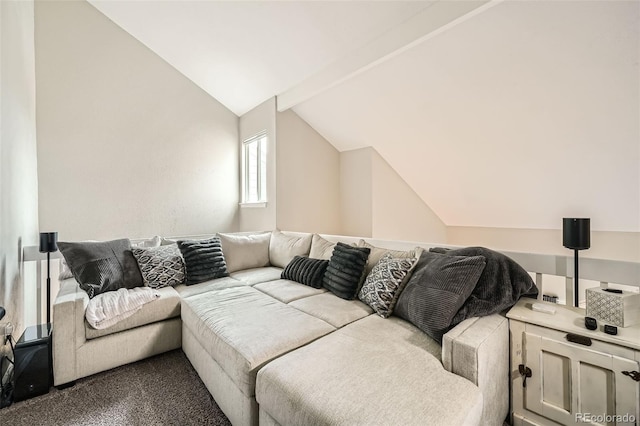 10872 W Evans Ave Unit 3D, Lakewood, CO 80227 - living area featuring vaulted ceiling and dark colored carpet