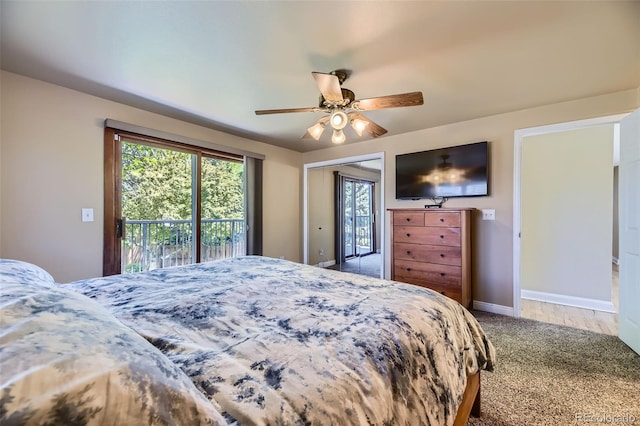6338 S Oneida Ct, Centennial, CO 80111 - bedroom with access to exterior, carpet floors, baseboards, and a ceiling fan