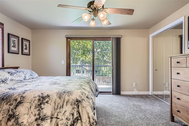 6338 S Oneida Ct, Centennial, CO 80111 - bedroom featuring access to outside, carpet flooring, baseboards, and ceiling fan