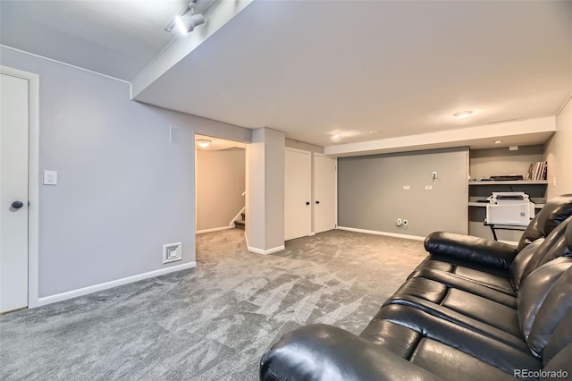 6338 S Oneida Ct, Centennial, CO 80111 - living room featuring carpet, stairs, and baseboards