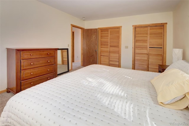 carpeted bedroom with multiple closets