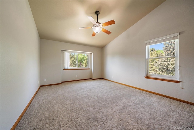 5861 E Valley Hi Dr, Parker, CO 80138 - empty room with light colored carpet, lofted ceiling, and a ceiling fan