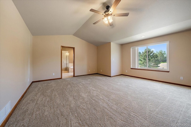 5861 E Valley Hi Dr, Parker, CO 80138 - empty room featuring light colored carpet, a ceiling fan, and lofted ceiling
