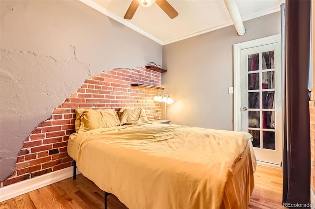 1376 N Pearl St Unit B1, Denver, CO 80203 - bedroom with a ceiling fan, wood finished floors, and ornamental molding