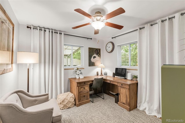 3317 Harlan St, Wheat Ridge, CO 80033 - home office with healthy amount of natural light, ceiling fan, and light carpet