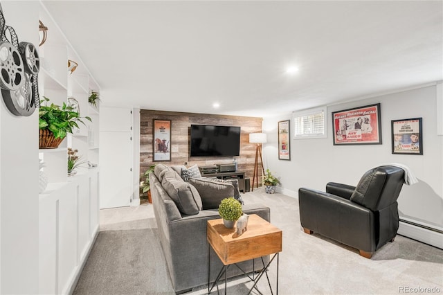 3317 Harlan St, Wheat Ridge, CO 80033 - carpeted living area featuring baseboard heating, baseboards, and recessed lighting