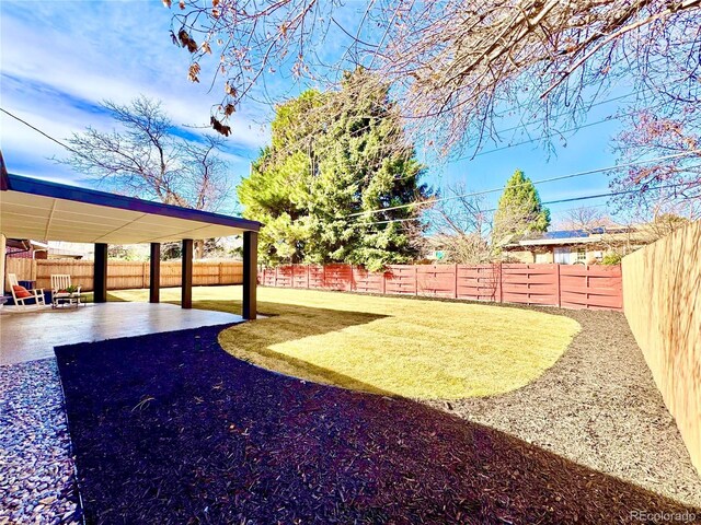 view of yard featuring a patio area and a fenced backyard