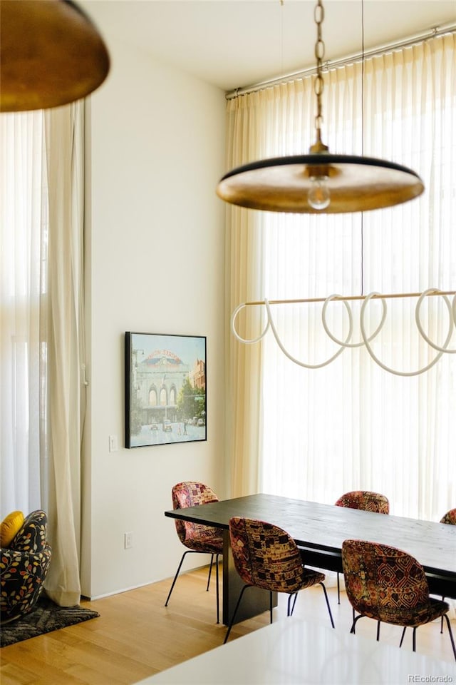 dining space with hardwood / wood-style flooring