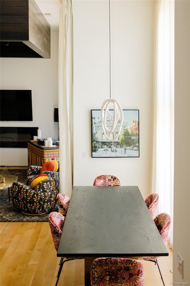 dining space with hardwood / wood-style floors