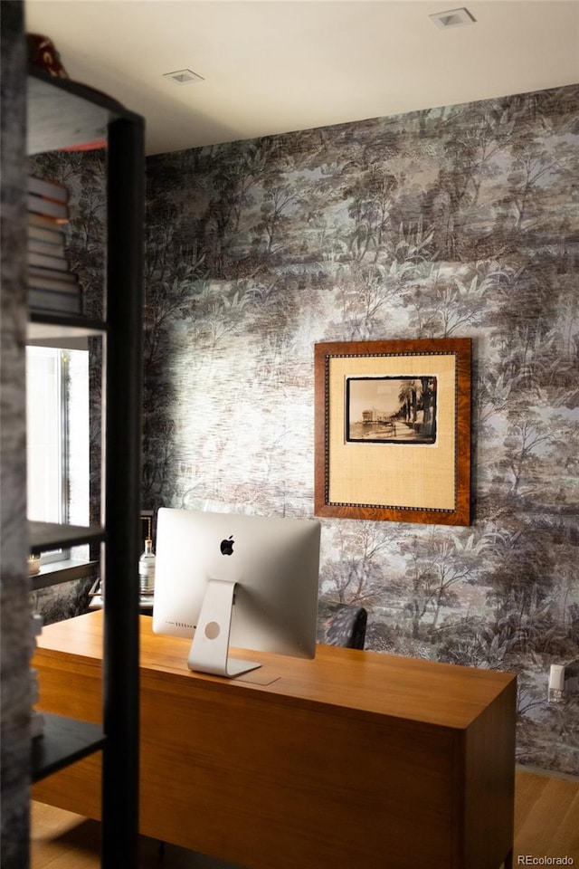 office area featuring hardwood / wood-style flooring