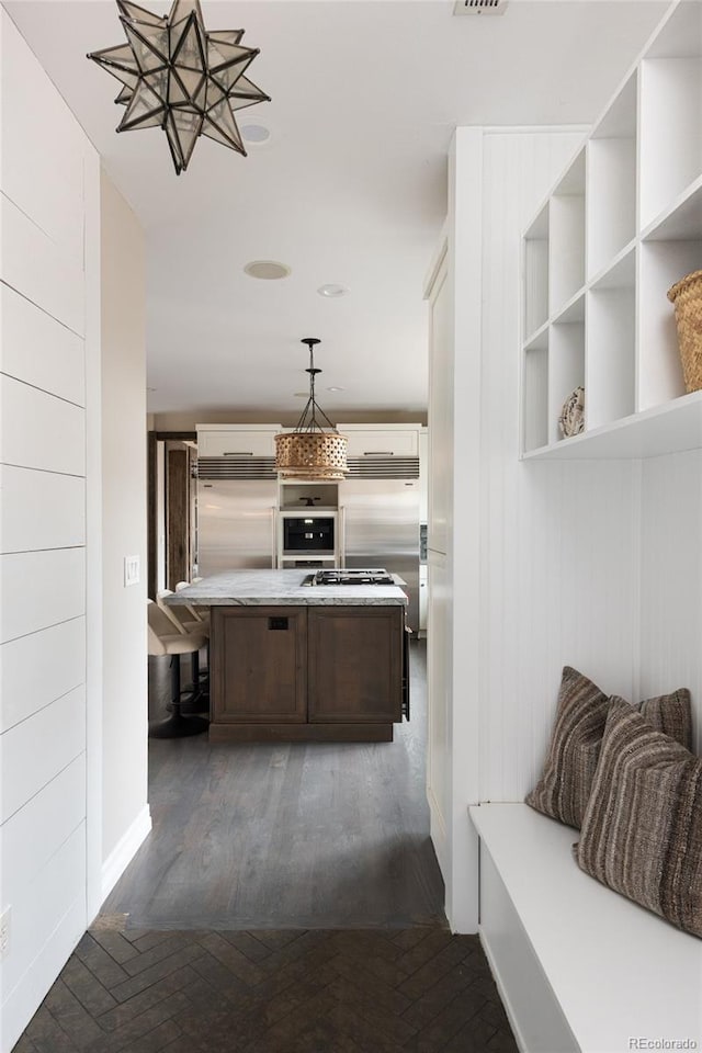 interior space with dark wood-type flooring