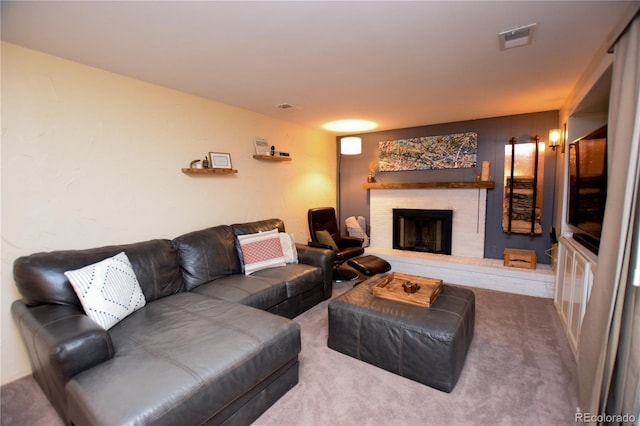 8229 Estes Ct, Arvada, CO 80005 - carpeted living area with a brick fireplace