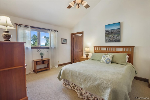 221 Columbine Pl, Woodland Park, CO 80863 - carpeted bedroom with a ceiling fan and high vaulted ceiling