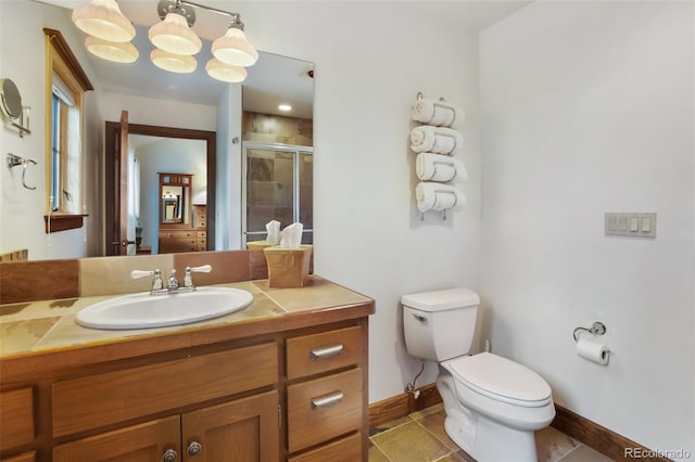 221 Columbine Pl, Woodland Park, CO 80863 - bathroom with vanity, a shower stall, and tile patterned floors