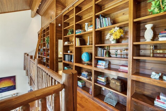 221 Columbine Pl, Woodland Park, CO 80863 - hallway featuring wood ceiling and wood finished floors