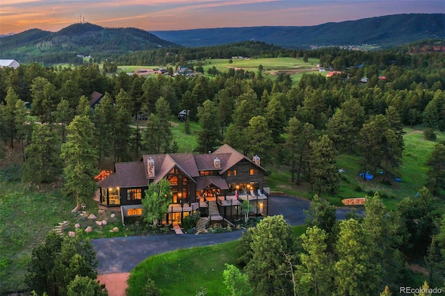 221 Columbine Pl, Woodland Park, CO 80863 - aerial view at dusk of a mountain view and a wooded view