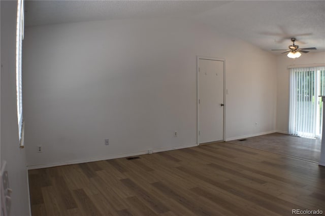 4585 Gatewood Dr, Colorado Springs, CO 80916 - empty room featuring wood finished floors, a ceiling fan, and vaulted ceiling