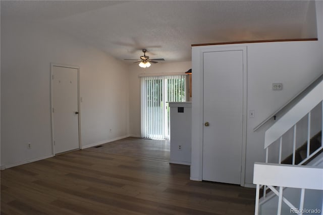 4585 Gatewood Dr, Colorado Springs, CO 80916 - interior space with wood finished floors, ceiling fan, a textured ceiling, and stairs
