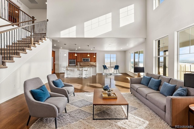 living room with hardwood / wood-style flooring