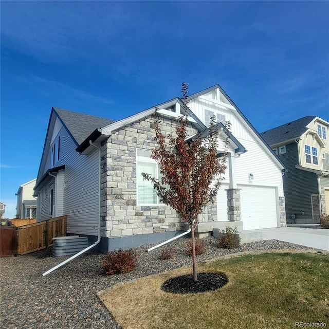 view of property exterior with a lawn and a garage