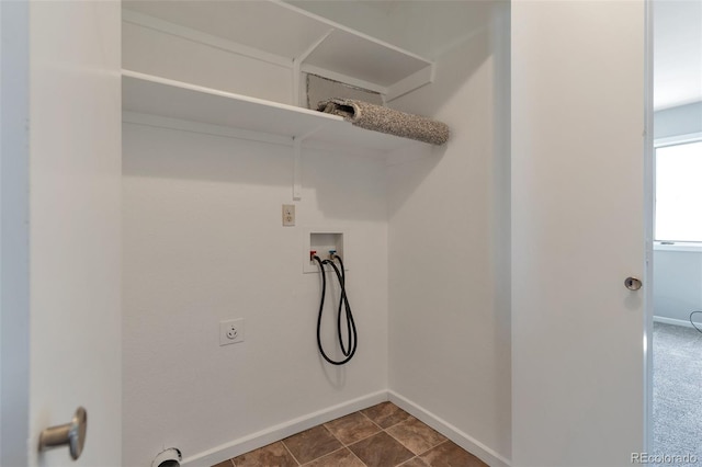 clothes washing area with hookup for a washing machine and electric dryer hookup