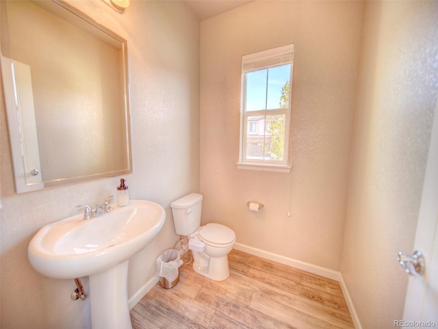 bathroom with hardwood / wood-style floors and toilet