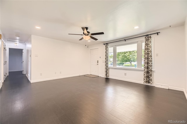 10633 E 6th Pl, Aurora, CO 80010 - spare room with ceiling fan, recessed lighting, dark wood-style flooring, and baseboards