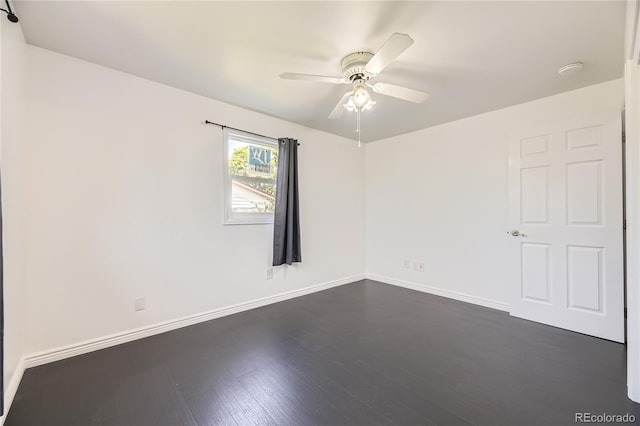 10633 E 6th Pl, Aurora, CO 80010 - empty room featuring ceiling fan, dark wood finished floors, and baseboards