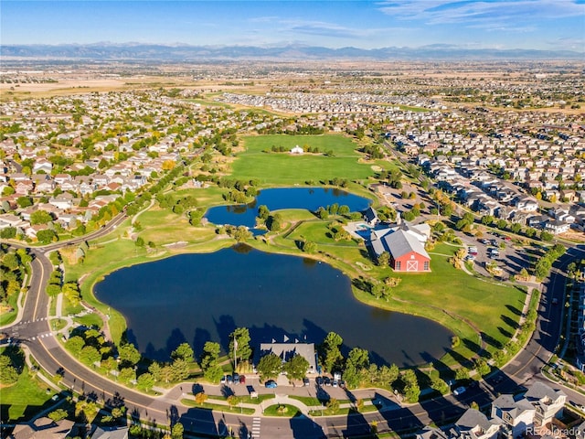 aerial view with a water and mountain view