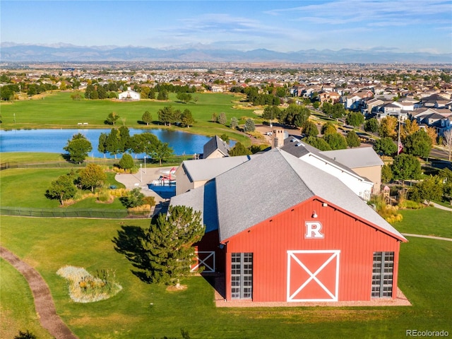 aerial view with a water and mountain view