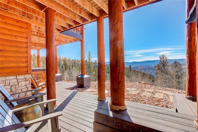 deck with a mountain view