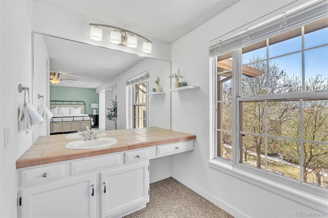 7707 S Curtice Way Unit D, Littleton, CO 80120 - bathroom with vanity, baseboards, plenty of natural light, and ceiling fan