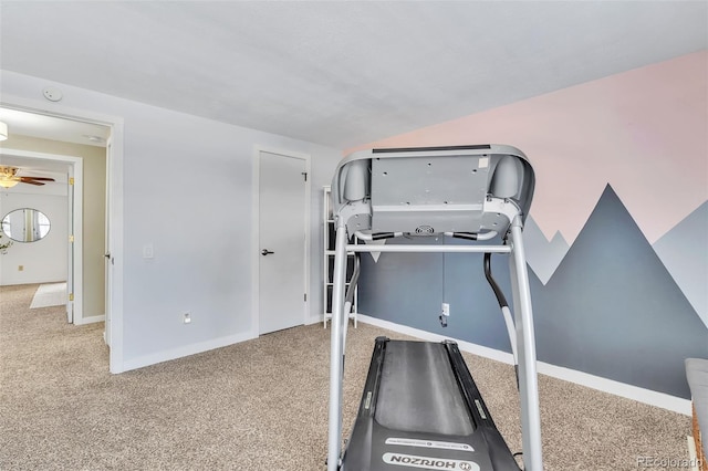 7707 S Curtice Way Unit D, Littleton, CO 80120 - workout room featuring carpet, ceiling fan, and baseboards