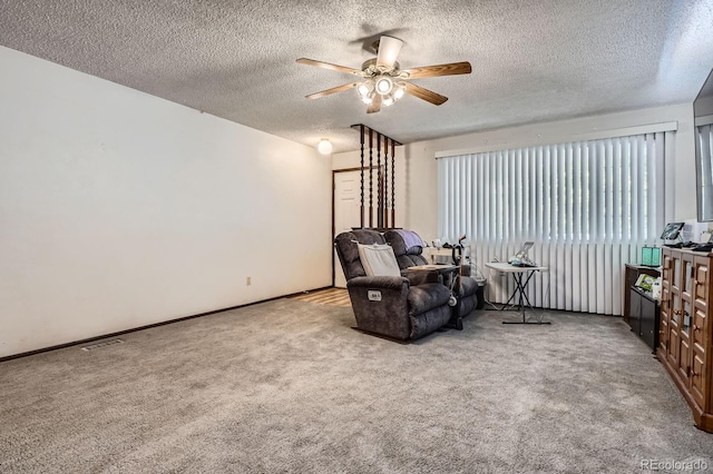 6314 S Johnson St, Littleton, CO 80123 - living area with ceiling fan, carpet flooring, and a textured ceiling