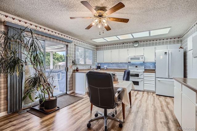 6314 S Johnson St, Littleton, CO 80123 - office with a textured ceiling, light wood-type flooring, ceiling fan, and a skylight