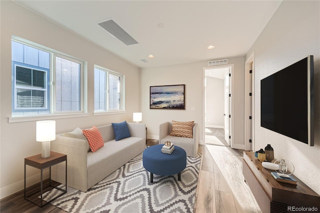 living room featuring light wood-type flooring