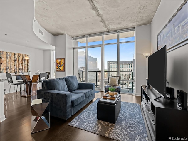 891 14th St Unit 3411, Denver, CO 80202 - living room featuring wood finished floors and expansive windows
