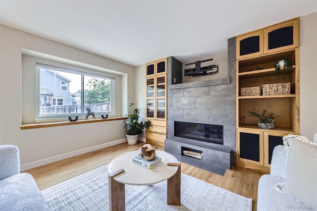 5784 W 81st Cir, Arvada, CO 80003 - living area featuring wood finished floors, baseboards, and a fireplace
