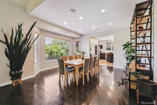 16498 E Lake Dr, Centennial, CO 80016 - dining space featuring dark wood finished floors and recessed lighting
