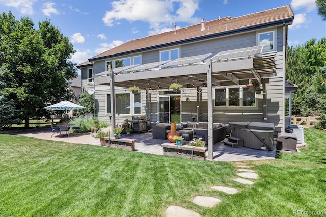 16498 E Lake Dr, Centennial, CO 80016 - back of property featuring a hot tub, a patio, a pergola, and a yard